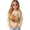 Spring and Autumn Round Neck Cartoon Capybara Pattern 3D Printed Top Fashionable Casual Long Sleeved Children's Girl T-shirts