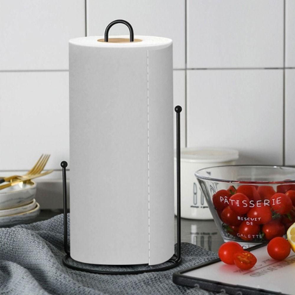2 Pcs Black/White Paper Towel Rack One-handed Tear Vertical Napkin Holder Tissue Stand  Dining Table