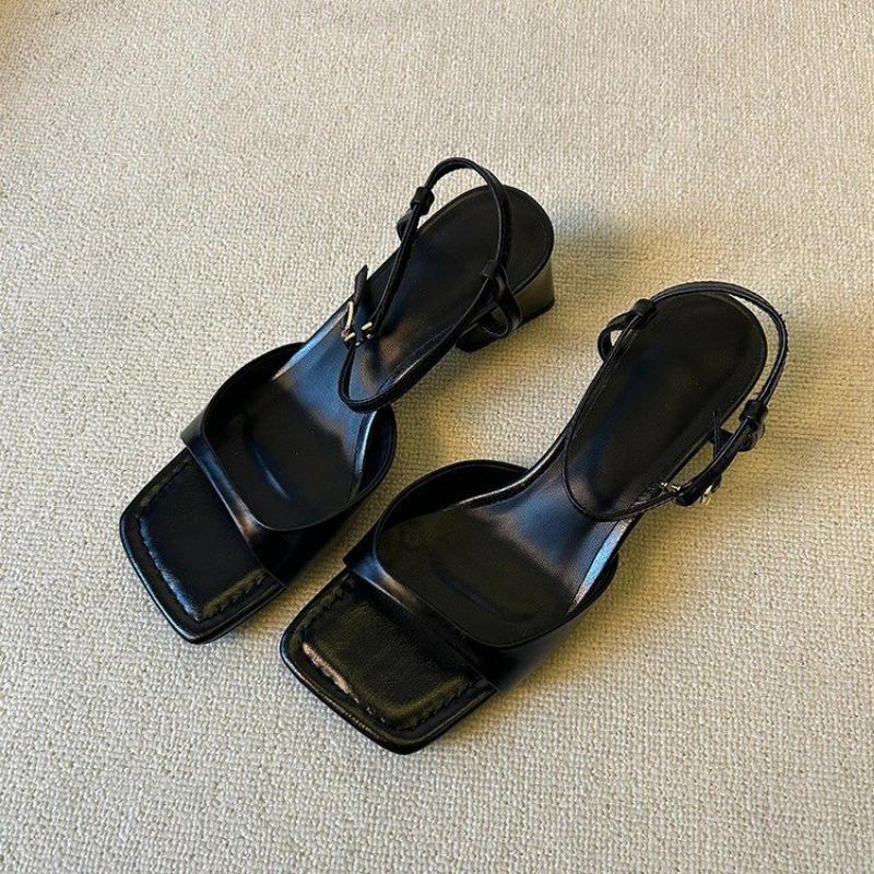 Fashion Women's Fashion Chunky Sandals Summer Square Head Open-toe Button Non-slip Wear-resistant High Heels