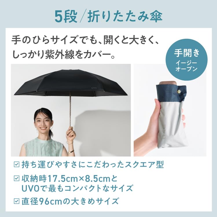 UVO Folding UV Light Saxophone Blue x Wpc. (Ubo) Parasol, 5-section, Patchwork, 100% Protection, 100% Blocking, UV102PAT05F46, Off-White