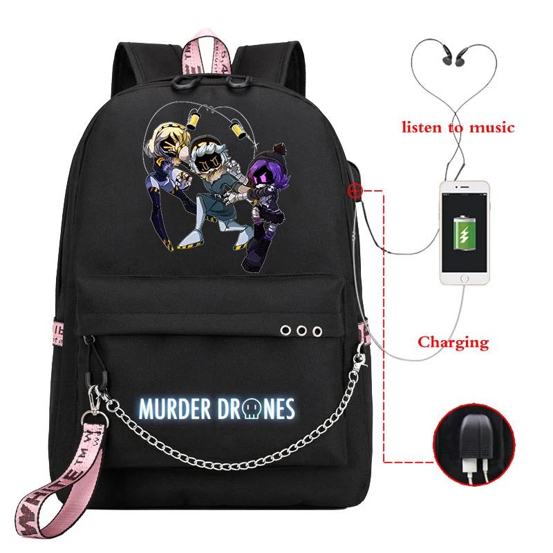 High Quality Murder Drones Fashion Backpacks Students Anime Back Pack USB Charging Outdoor Backpack Boys Girls Book Bags Mochila