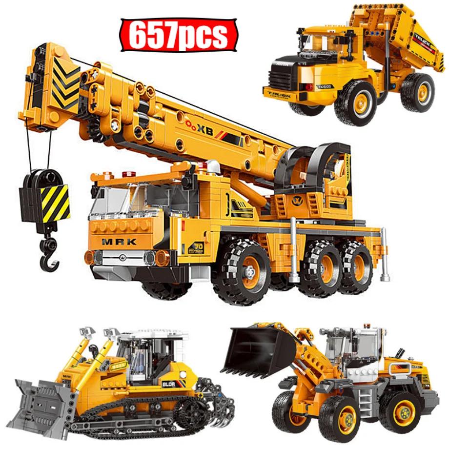 City technical Building Blocks MOC WheelLoader Car Heavy Mining Truck Crane DIY Engineering Excavator Bricks Toy For Children