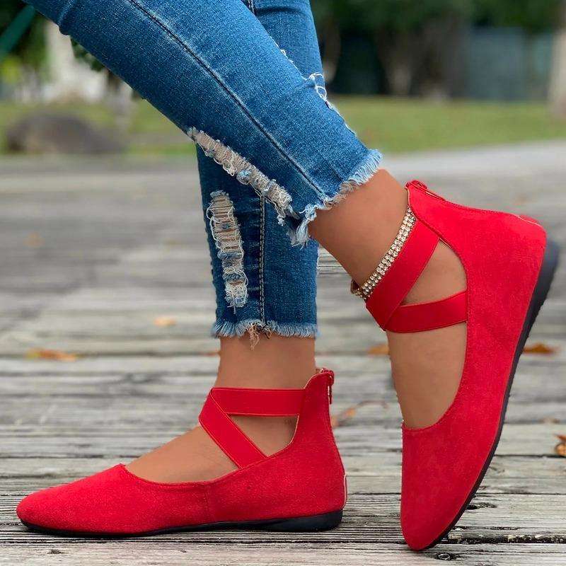 Women's Hollow Flock Flat Shoes Round Toe Shallow Thin Soft Sole Shoes Solid Color Casual Shoes Elegant Office Ladies Footwear