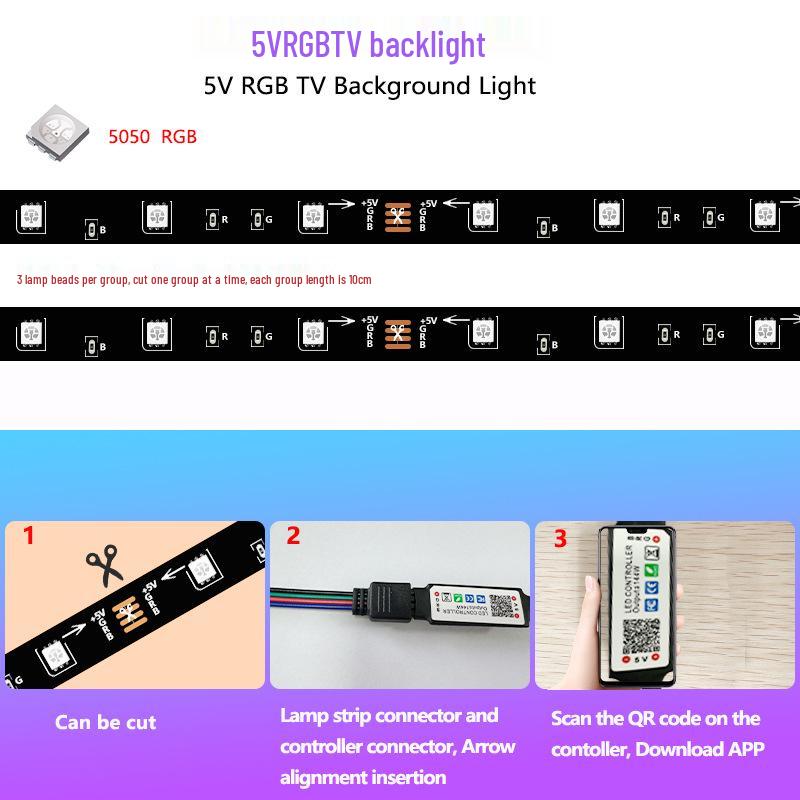 Bluetooth LED Strip Light for TV: USB-Powered, Music-Synced, Colorful Ambient Lighting