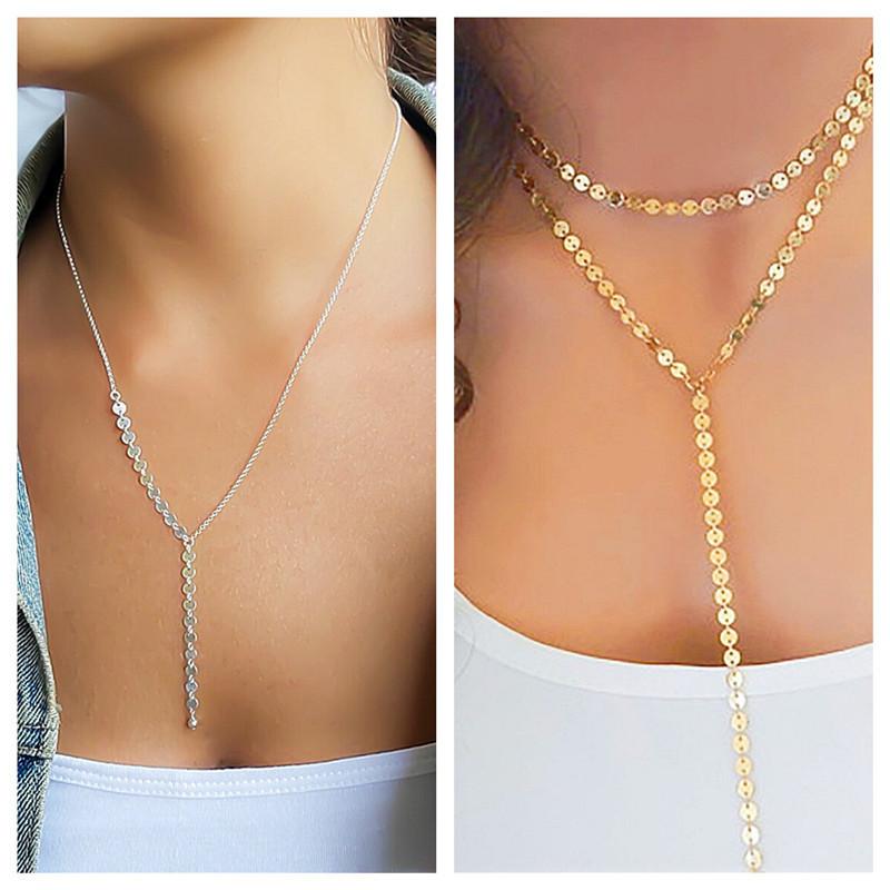 Fashion street shot long disc sweater chain, simple metal sequined fringed necklace