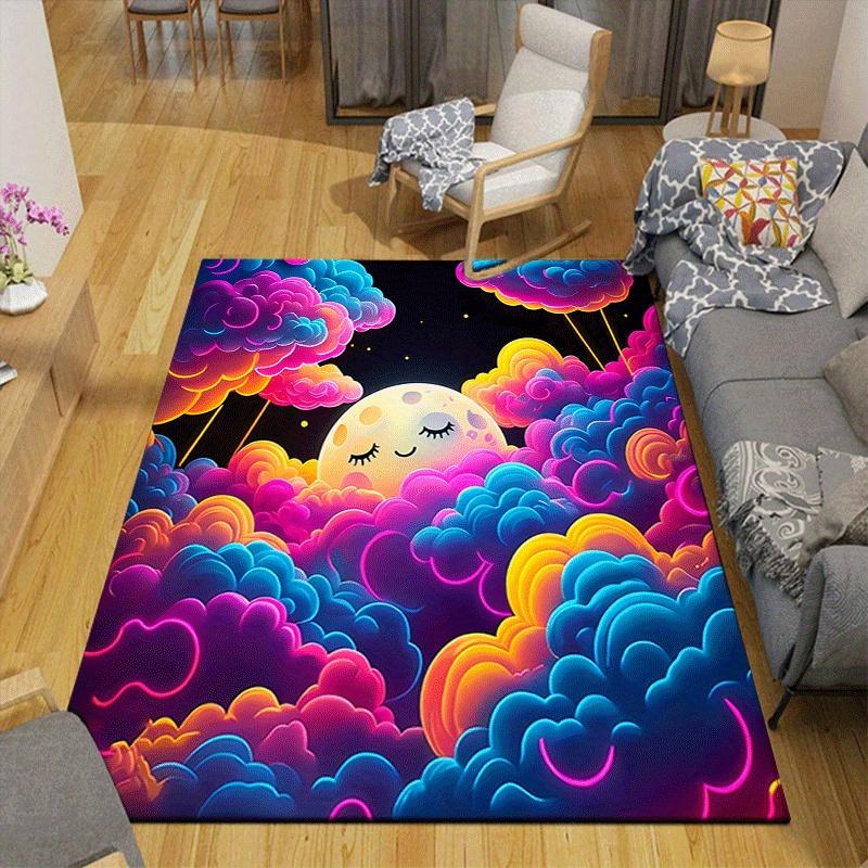 1pc Clouds and Moon Design Indoor Area Rug - Soft, Anti-Slip, and Durable Gaming Room Decor for Bedroom