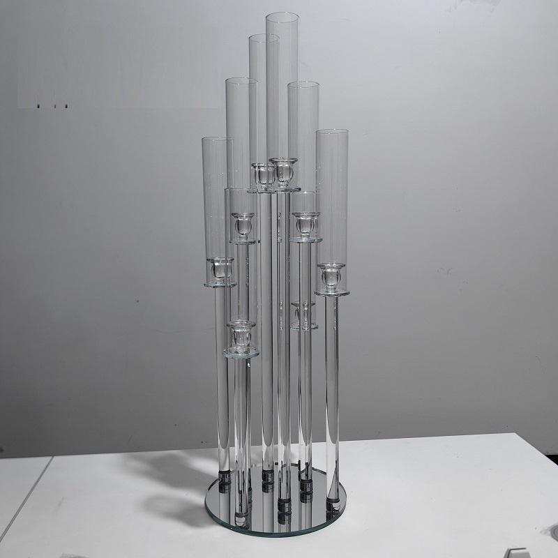 Tall Crystal Candle Holder 8 Arms Clear Glass Wedding Candelabra Candlestick Holder Stand Wedding Centerpieces Table Decoration (Clear,8 Head 90cm)
