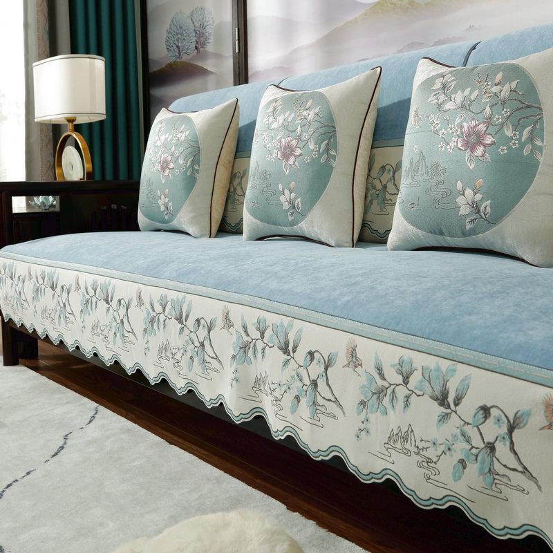 Chenille Chinese Style Sofa Cover Jacquard Fabric Edge Sofa Cushion Living Room Decor Four Seasons Universal Anti-slip Slipcover