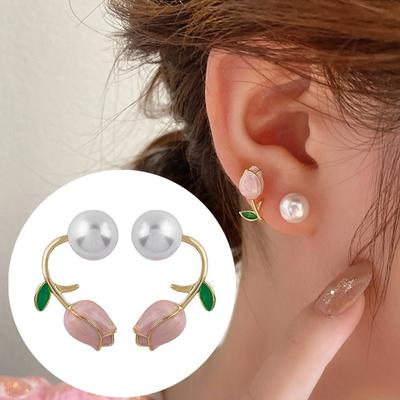 Frische Tulpenohrringe, rosa Design, Sinn für Perlenohrringe vor und nach dem Tragen, Tulpenohrringe für Frauen und Mädchen
