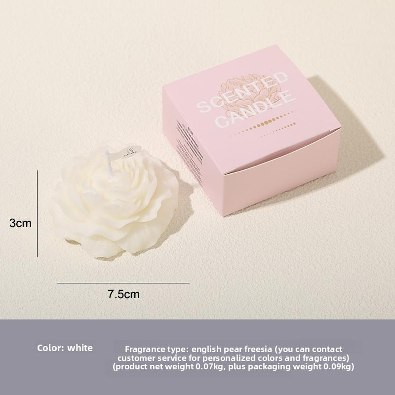 Scented Peony Flower Shape Candle With Box Natural Soy Wax Peony Candle Aromatic Wedding Decoration 7.5cm*3cm&Floral белый