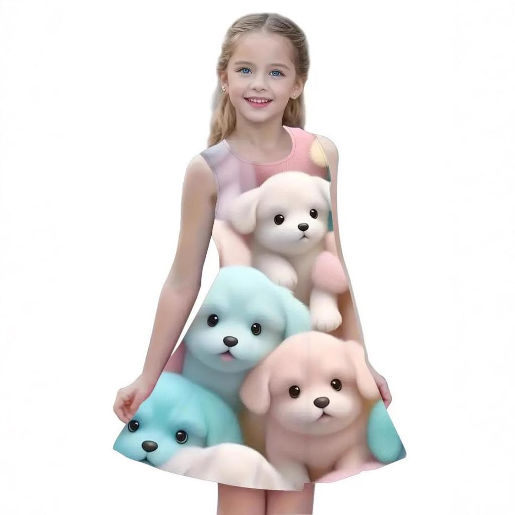 Fashion Children's Dresses New Fashion Loose Cute 3D Animal Pattern Children Girls Sleeveless Dresses