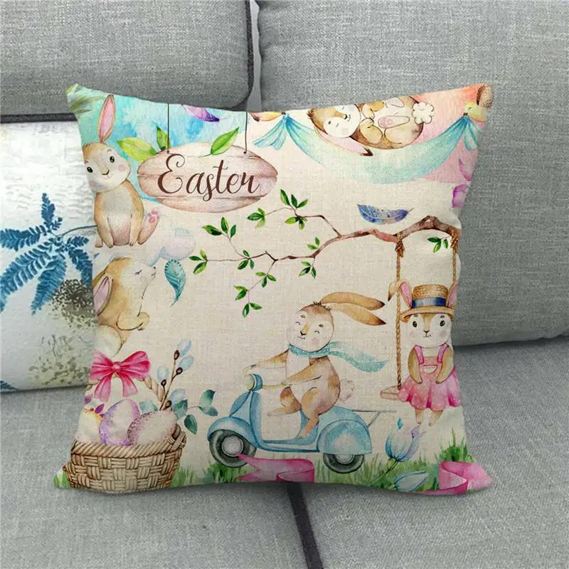 Easter Decor Pillow Covers 45x45cm Cartoon Bunny Eggs Printed Cushion Cover Spring Holiday Party Decorative Pillowcase for Couch