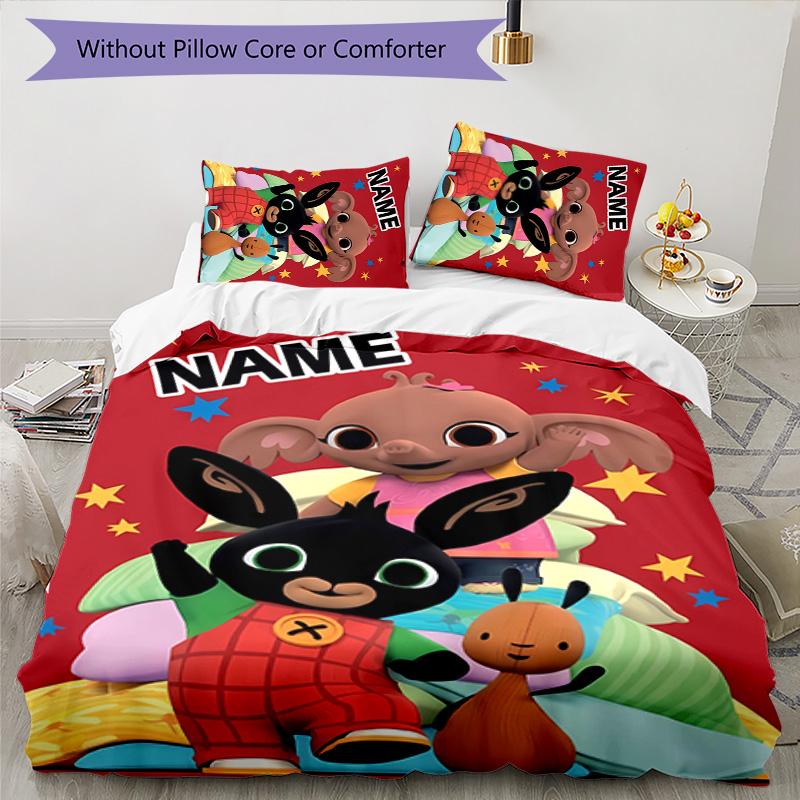 3pcs Bing Bunny1 Cover Set - Personalized Name, HD Printed Bedding with 1 Cover and 2 Pillowcases - Perfect for Home Decor, Easy Care