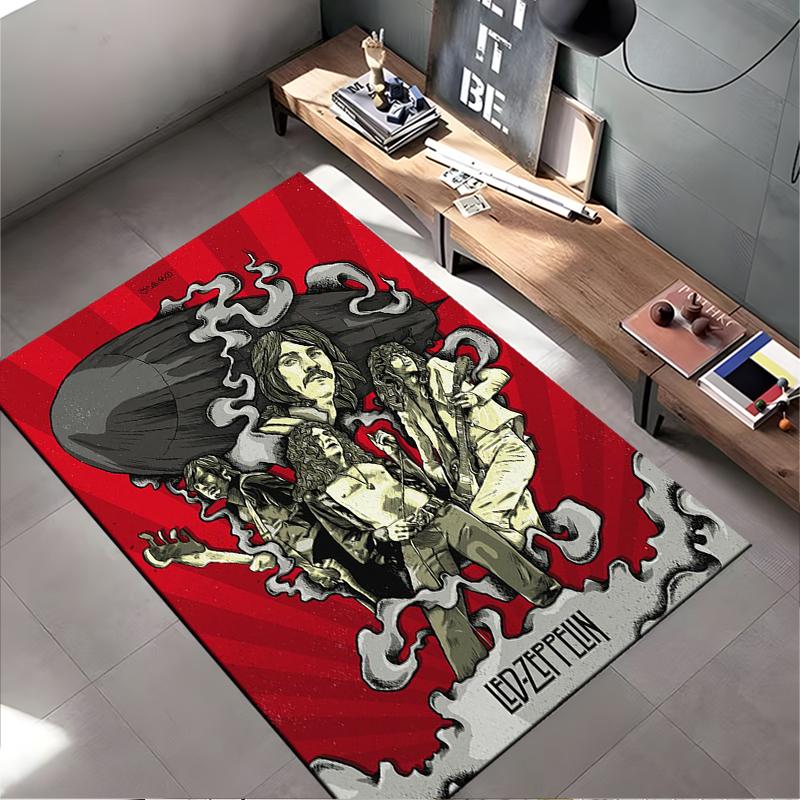 Led Zeppelin retro artwork on red background Non-slip rug suitable for living room and bedroom sofas