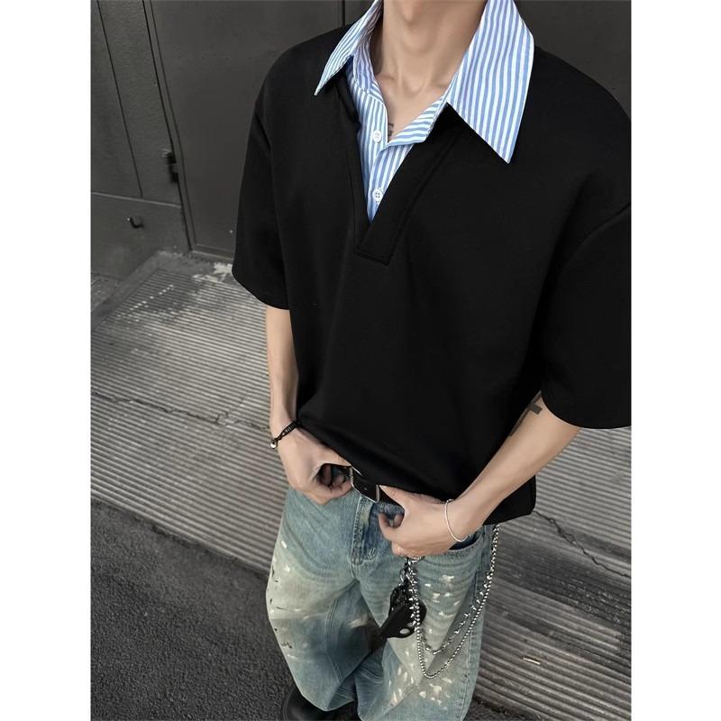 Fake two-piece shirt collar short-sleeved T-shirt men's summer new design sense versatile ruffian handsome loose half-sleeved T-shirt tide