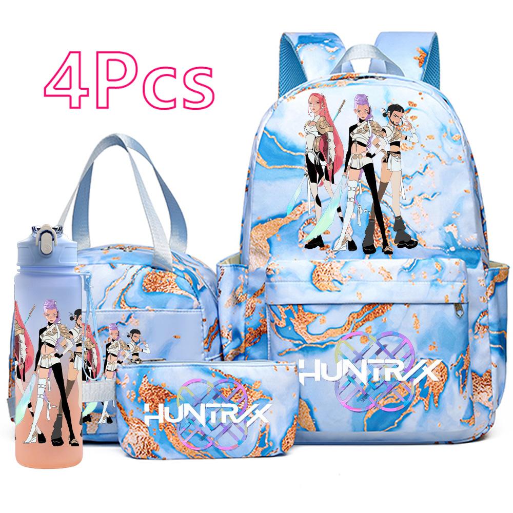 4Pcs/set K-Pop Printed Backpack Handbag Pencil Case with 750Ml Water Bottler for Teenager Boy Girl Schoolbag Large Capacity Bookbag Kid Gift Mochila