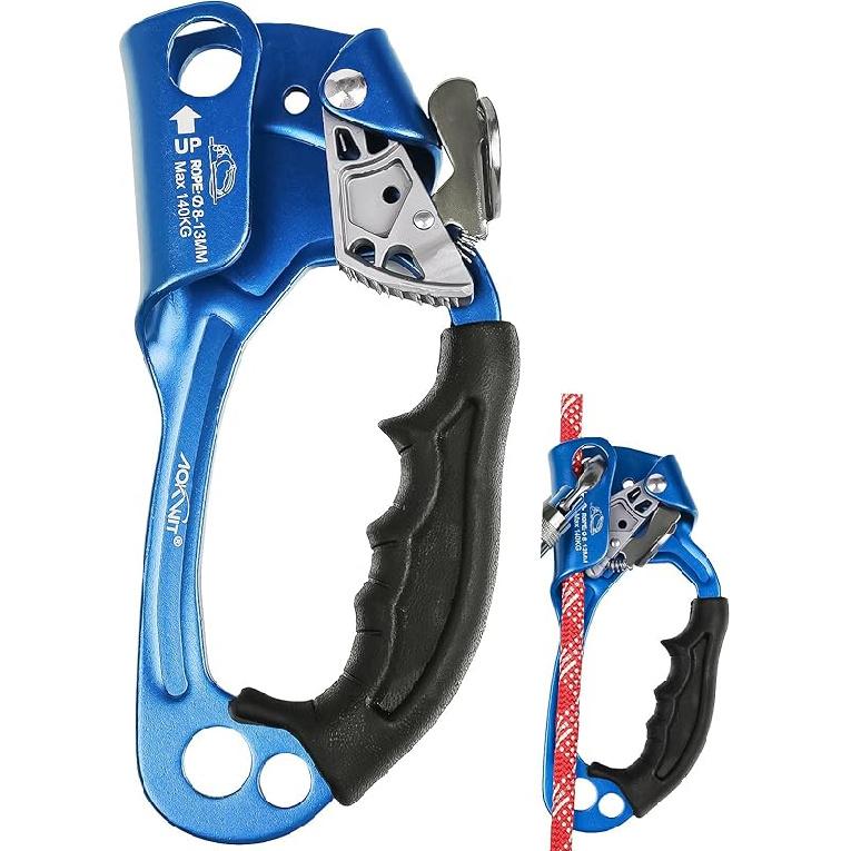 Hand Ascender High strength aluminum Alloy Climbing Ascender with Ergonomic Rubber Handle Strong Rappelling Gear Equipment for Rock Climbing Tree
