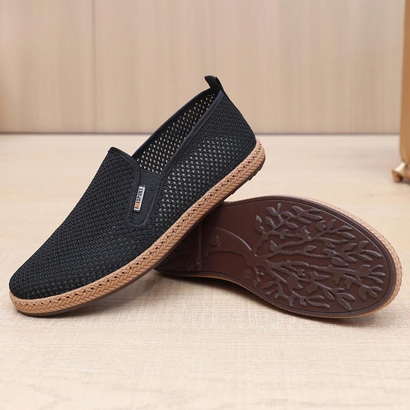 Fashion Classic Mens Canvas Shoe Outdoor Light Walking Flats Summer Breathable Hollow Out Mesh Shoes for Men Comfortable Slip-on Loafers