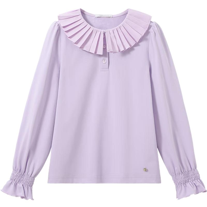 YEEHOO Girls  Ruffle Round Neck Long Sleeve Polo T-Shirt 130