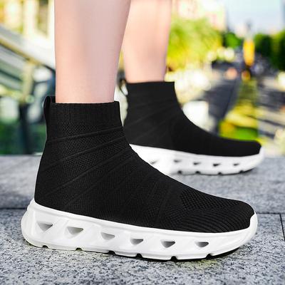 İlkbahar ve sonbahar trendi yüksek bilekli elastik fly-knit nefes alabilen çorap ayakkabı platform günlük tembel ayakkabı tek pedallı spor erkek ayakkabıları