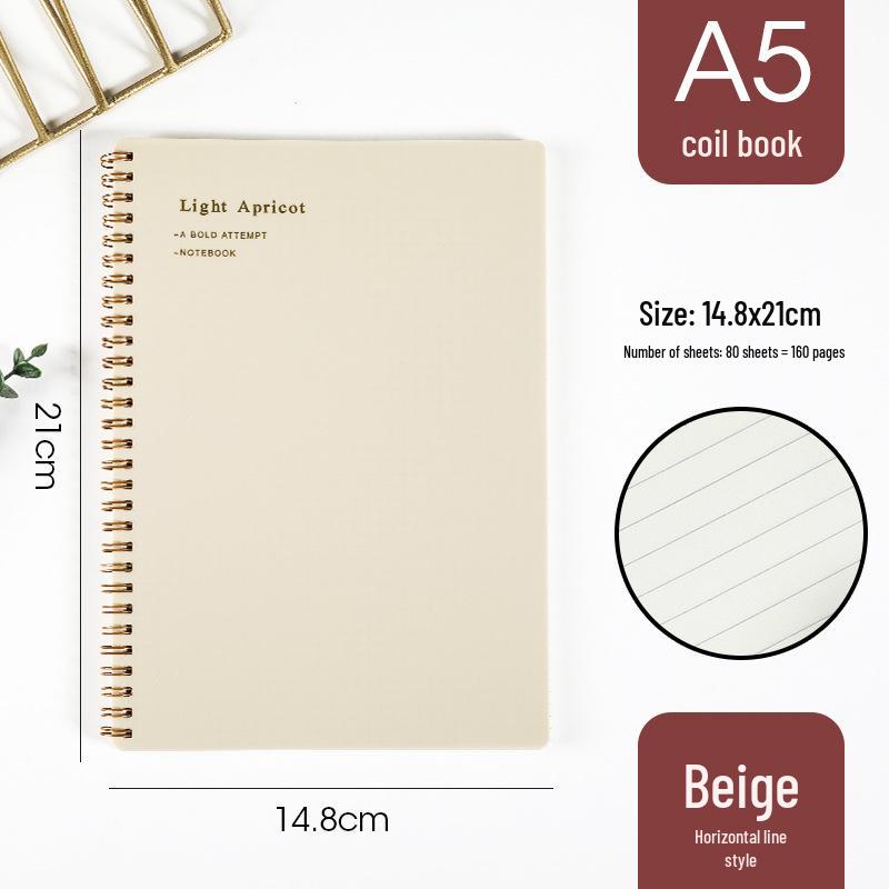 Morandi Coil Notebook with Frosted PP Cover and Horizontal Line Grid for Students