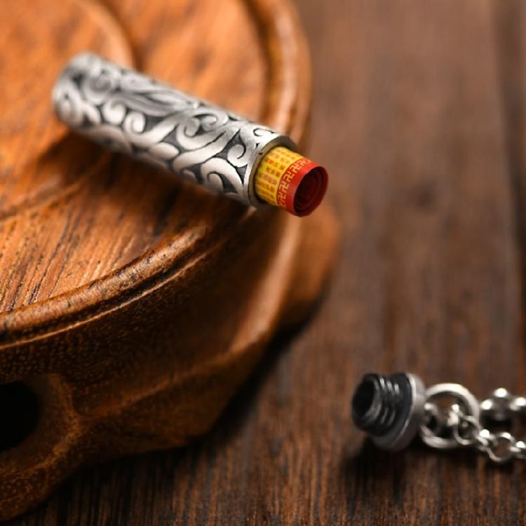 Collana Pendente Cavo in Argento Antico per Conservare le Scritture Design a Vite Inciso Include Rotolo di Preghiera Cinturino in Pelle