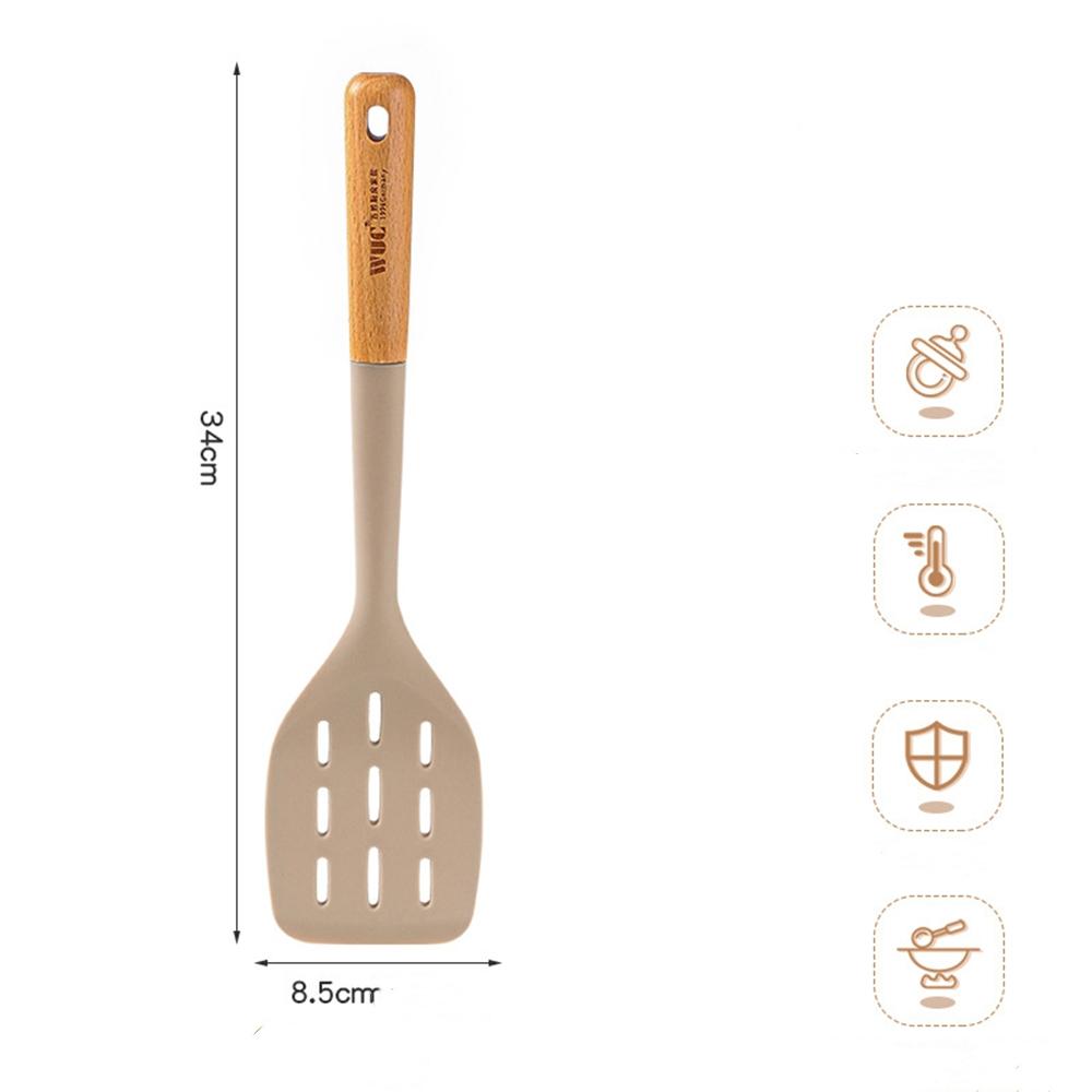 Silicone Cooking Utensil Wooden Handle Brush Ladle Pasta Colander Heat-resistant Non-Stick Leaking Spoon Cookware Kitchen Tool