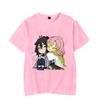 Zabawny T-shirt z nadrukiem kreskówkowym Kanroji Mitsuri Iguro Obanai dla pary, casualowy, luźny, z krótkim rękawem, z okrągłym dekoltem, topy Harajuku, odzież