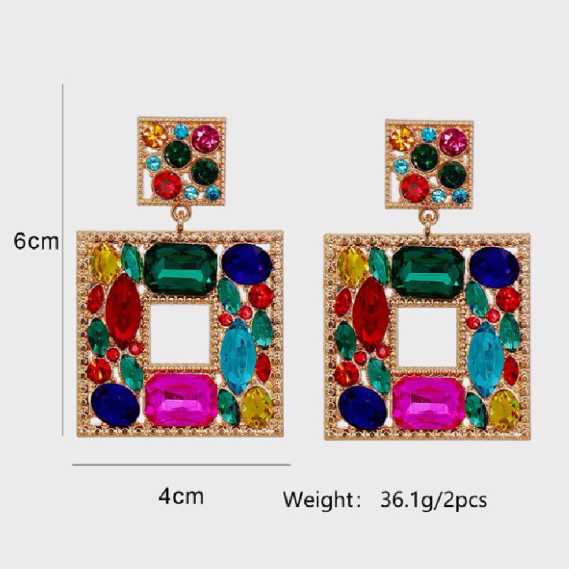 Vibrant Color Geometric Square Earrings, Hollow Openwork Statement Dangles for Trendy Women