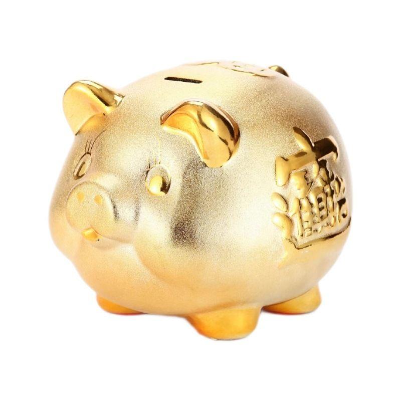 Creative Gold Plated Ceramic Pig Piggy Bank Modern Kids Golden Pig Piggy Bank Coin Bank Living Room Ornaments Home Decoration