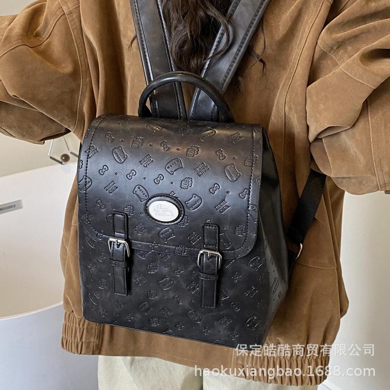 College Style Versatile Temperament Backpack Bag 2025 Fashion Embossed New Retro Women's Commuting Class Small Bag