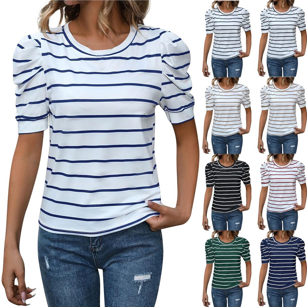 New Fashion Summer Stripe Pullover Women's Top Casual T-shirt