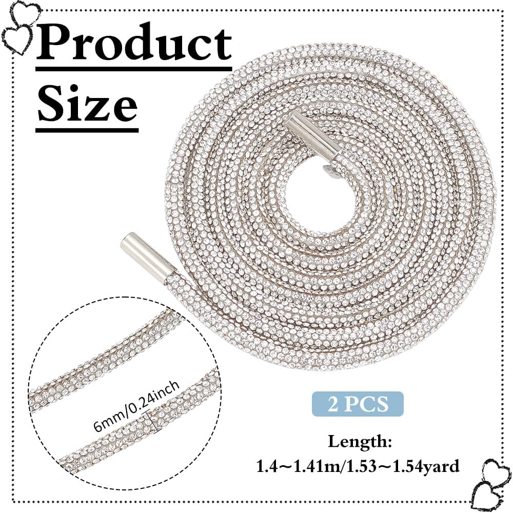 BENECREAT 2Pcs 55inch Rhinestone Glitter String, 6mm Round Diamond Replacement Tube Rope, Crystal Bling Drawstring Cords for Sports Pants, Sweaters,