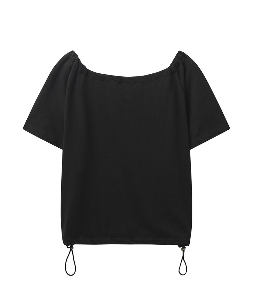 Lense Drawstring Off Shoulder Tee Black