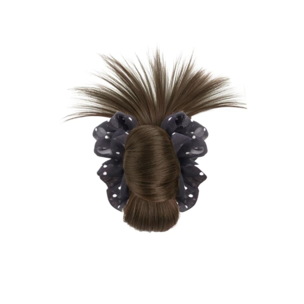 Polka Dot Messy Bun Head Wig Claw Clip False Hair Pieces Chicken Feather Ball Head  Women