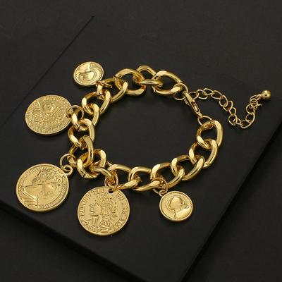 ALLYES Gold Color Chain Coins Bracelet Personality Vintage Portrait Charms Bracelets For Women Fashion Accessories