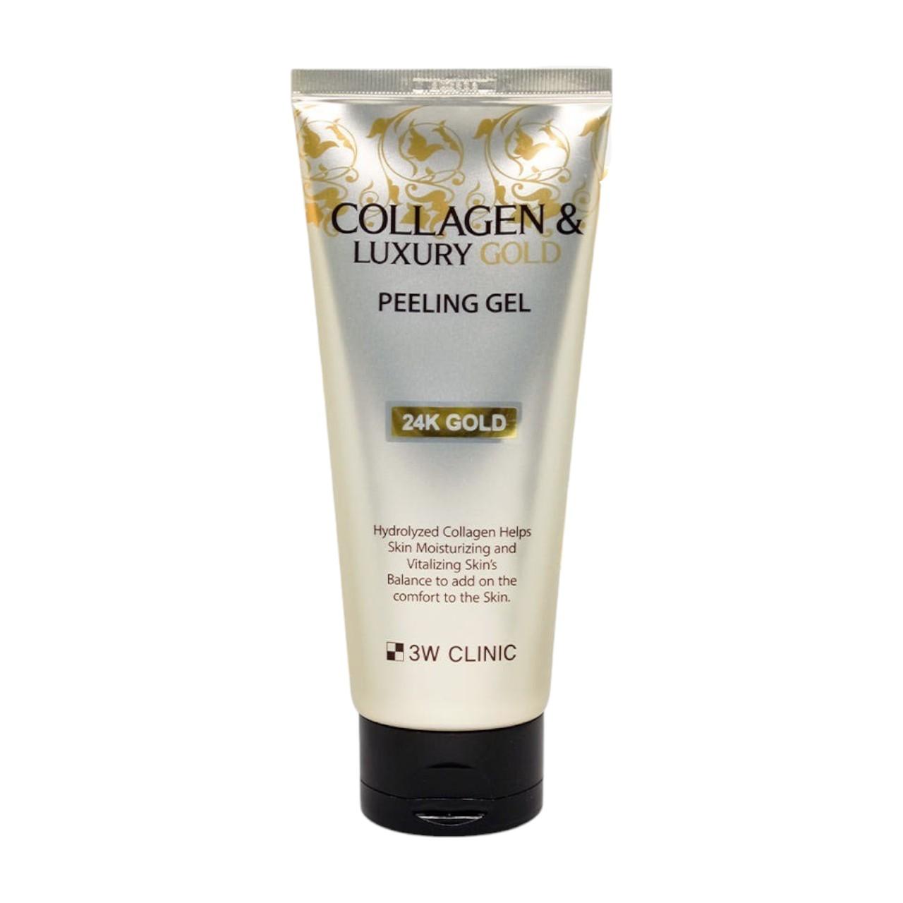 3W Clinic Collagen & Luxury Gold Peeling Gel - Gentle Exfoliating & Smoothing Facial Scrub - 180ml / 6.08 fl.oz.