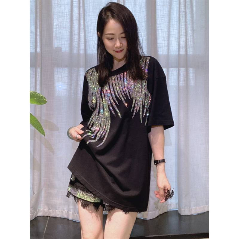 Plus Size T Shirt For Men Women With Geometric Pattern And Rhinestone Embellishments For Summer Casual Wear