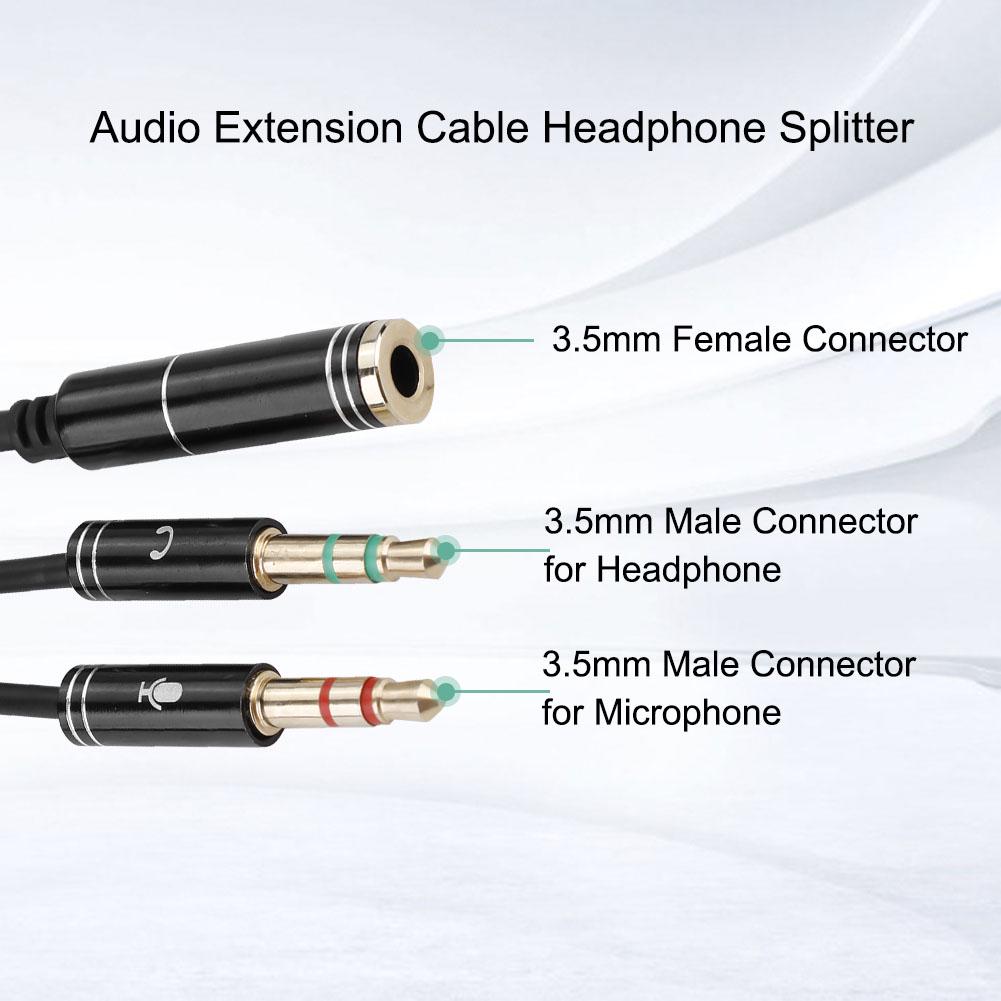 3.5mm Female to 3.5mm Dual Male Audio Extension Cable Headphone Splitter Mic Earphone Adapter
