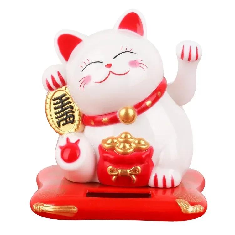 

Солнечная энергия Maneki Neko Lucky Cat Приветствующий китайский Lucky Cat Машет рукой, Призывая Статуэтки Удачи для Домашнего Декора белый