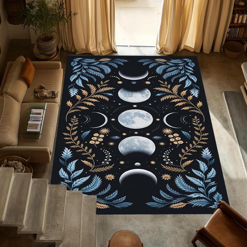 

Boho Triple Moon Phase Area Rug Celestial Botanical Print NonSlip Washable Floor Mat for Living Room Bedroom Witchy Decor 40X60CM