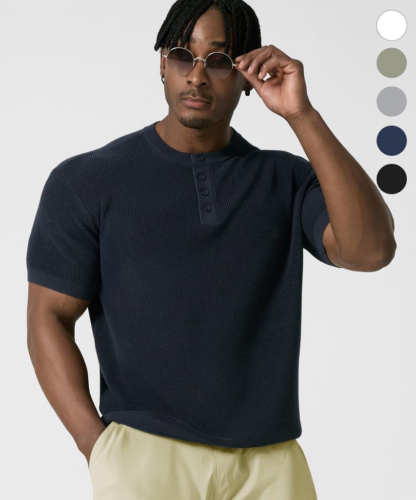 DRIX Washable Linen Muscle Fit Henley Neck Half Knit_5 Colors
