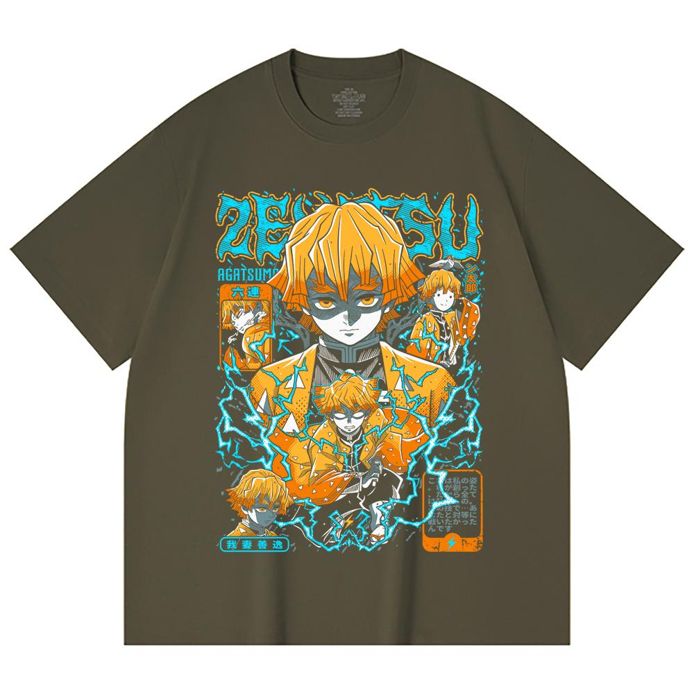 230 Gsm 100% Cotton Demon Slayer V100 Zenitsu Print Unisex Heavy Cotton T Shirt