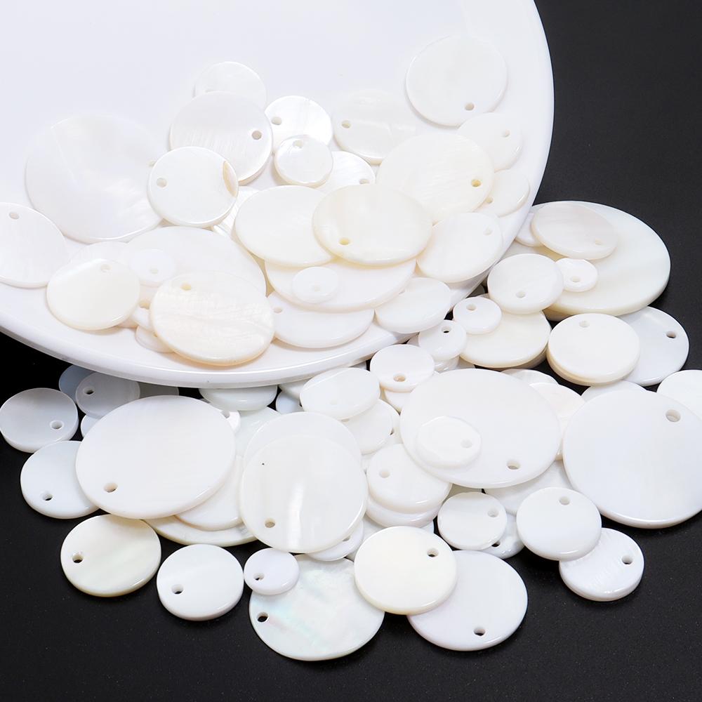 5-30 ks Přírodní mušlové kotoučky 8-30 mm Bílé ploché kulaté mušlové korálky s dírkou Pro výrobu šperků na míru Náramek Náhrdelník Náušnice Dekorace