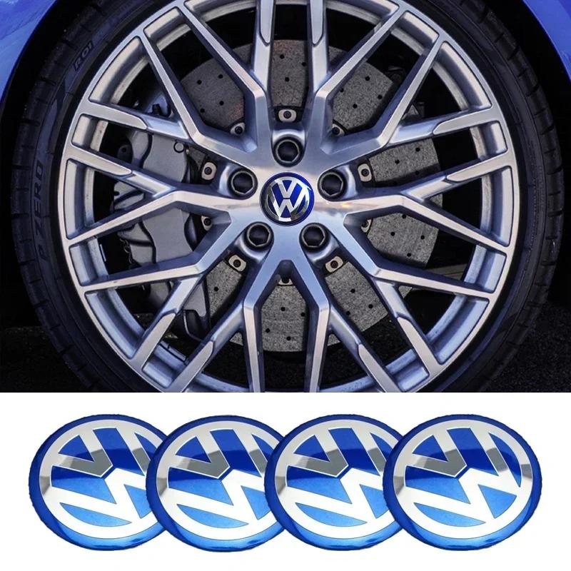 Hot 2025 New 4pcs Car Wheel Stickers 56mm Auto Center Hub Cap Decal For Volkswagen GTI R-Line R Polo T5 Golf Passat Scirocco Bee