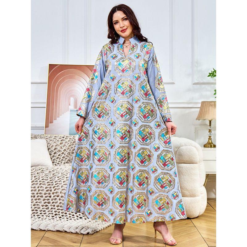 

Волшебная Королева Ближневосточный Этнический Стиль Халат Женская Мода Платье с Пайетками и Вышивкой Вечернее платье Платье Дубай Платья Light Blue XXL