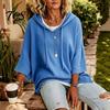 Long Sleeve Tops Autumn Women Knit Pullover Sweater, Loose Fit Drawstring Hooded Oversized Sweaters 3/4 Drop Shoulder Solid Color Casual Sweater Soft