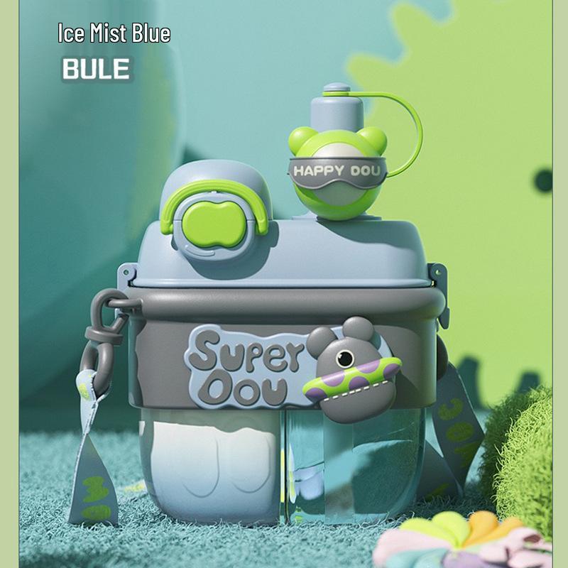 Large Capacity Dual-Compartment Straw Cup for Kids - Perfect for Female Students, Summer Use, and Easy Portability