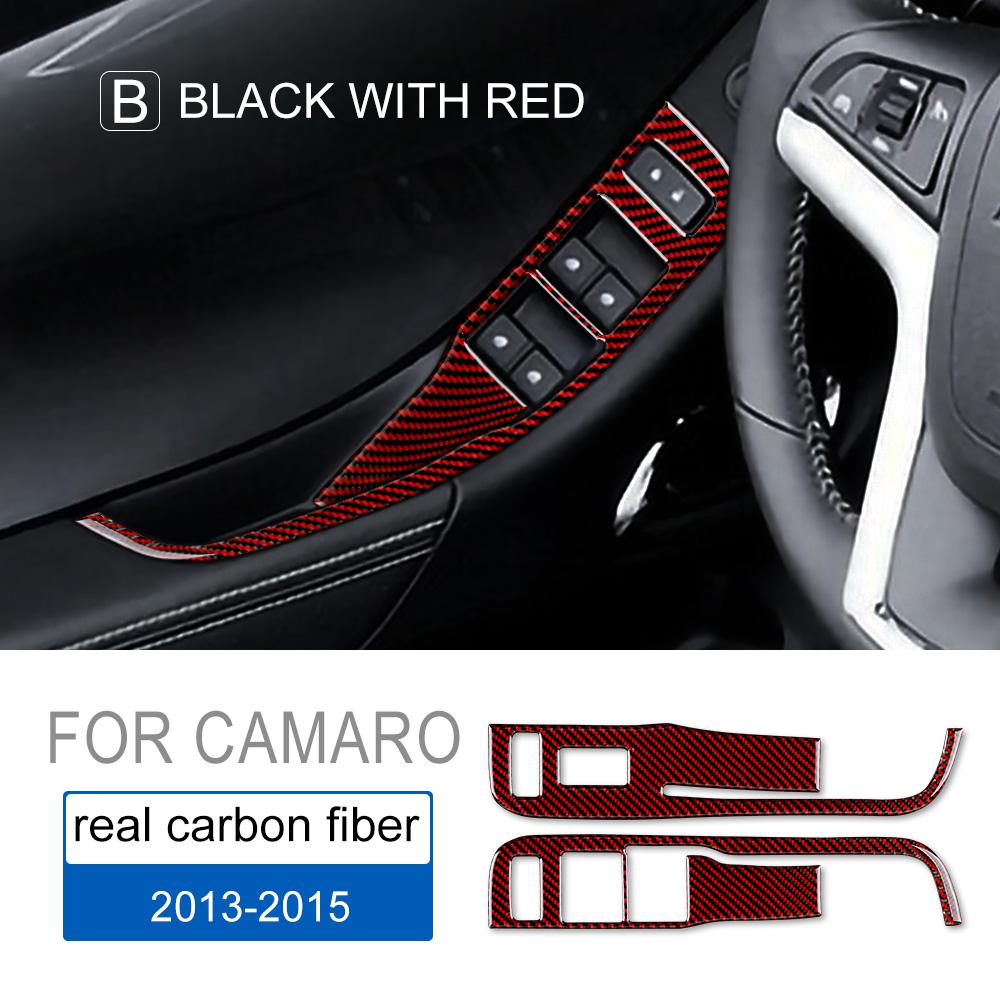 Carbon Fiber for Chevrolet Camaro 2013 2014 2015 Accessories Interior Trim Door Window Lifter Control Switch Panel Cover Sticker