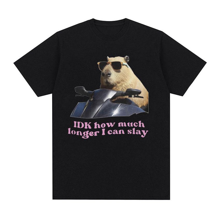 IDK How Much Longer I Can Slay Capybara Funny Meme T Shirts Unisex Women Retro O-Neck Fashion T-shirt Casual Cotton Oversized Tees